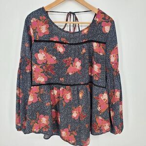 Knox Rose Women's Floral Boho‎ Peasant Long Sleeve Top Size Medium